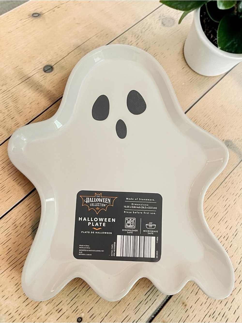 🪷 Ghost-Shaped Stoneware Halloween Plate – New